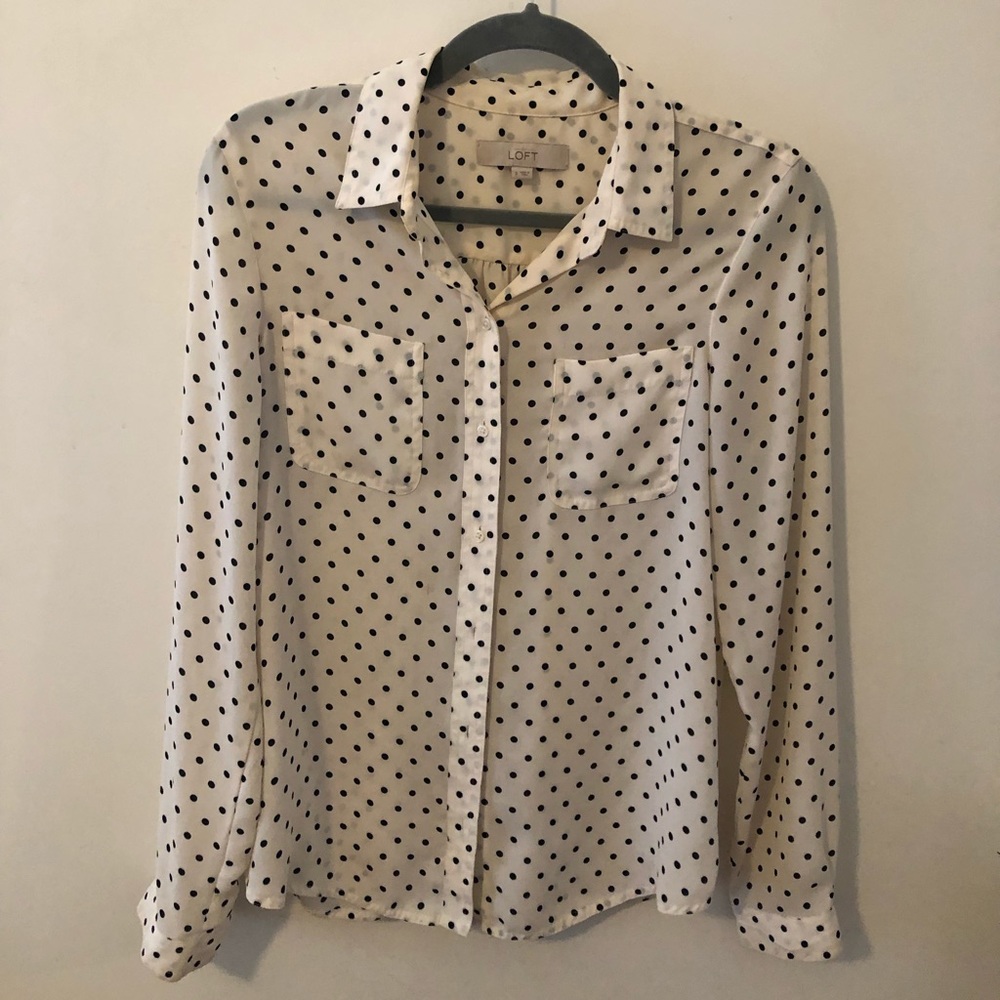 Cream LOFT Polka Dot Blouse